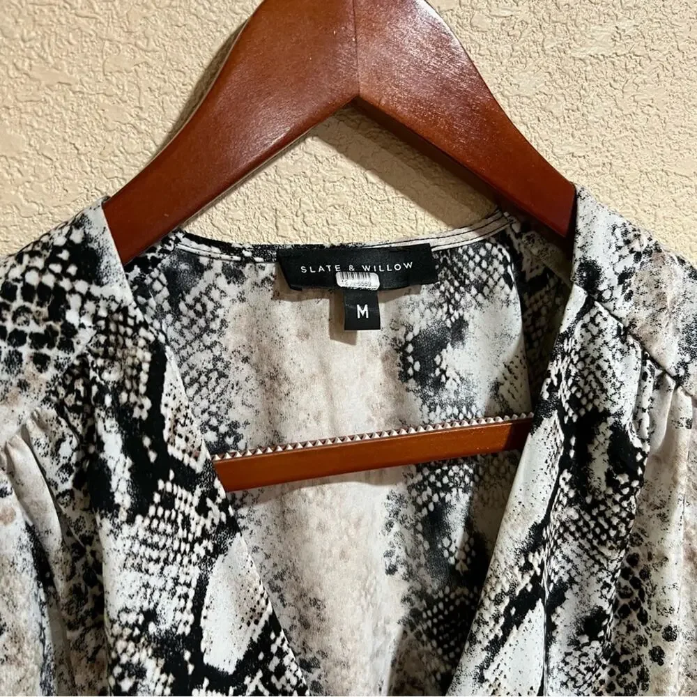 Slate & Willow Python Snake Puff Sleeve Lightweight Button Front Dress_8